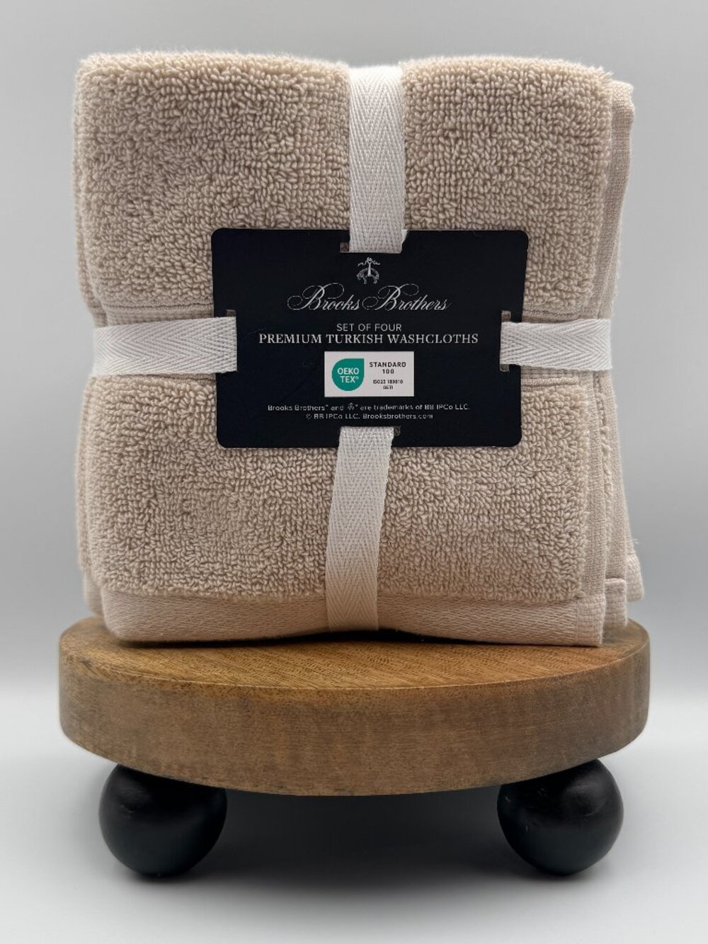 Brooks Brothers Premium Turkish Cotton Washcloths Set of 4 Warm Beige Taupe NWT